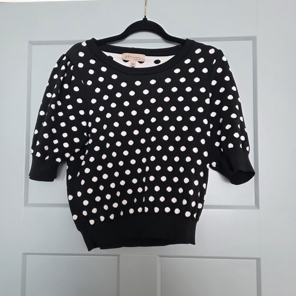 Philosophy Black & White Polka Dot Puff Sleeve Sweater Size Large - Picture 1 of 4